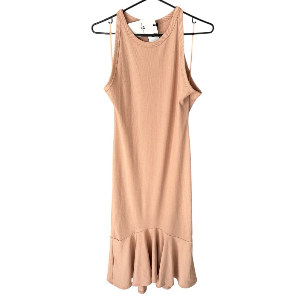 7 For All Mankind Fishtail Midi Bodycon Dress Women’s Size Large Tan Maxi NWT